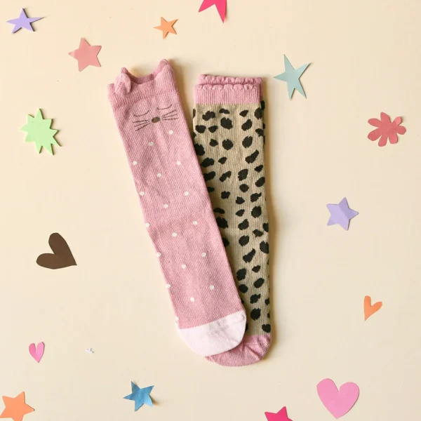 Ensemble 2 paires de chaussettes Chat/Léopard 3-5 ans